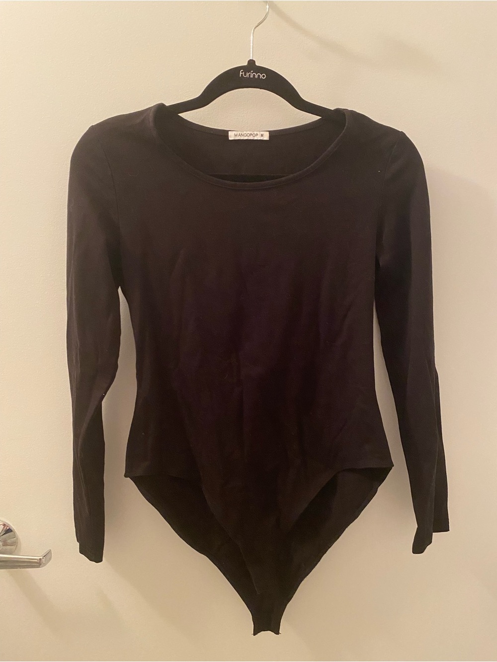 Mangopop Black Long-Sleeve Scoop Neck Bodysuit
